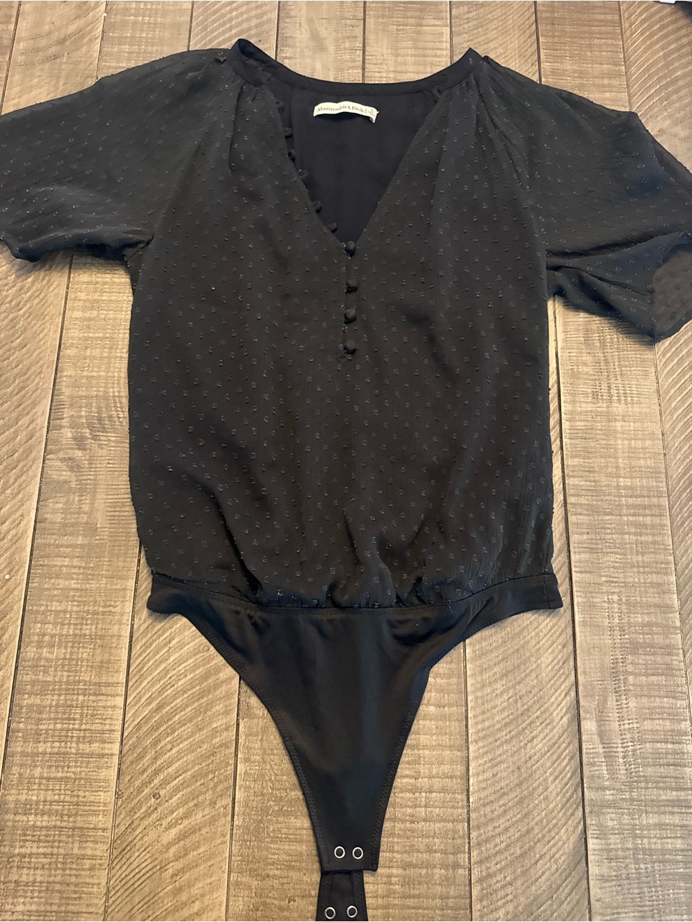Abercrombie & Fitch Black Textured V-Neck Bodysuit